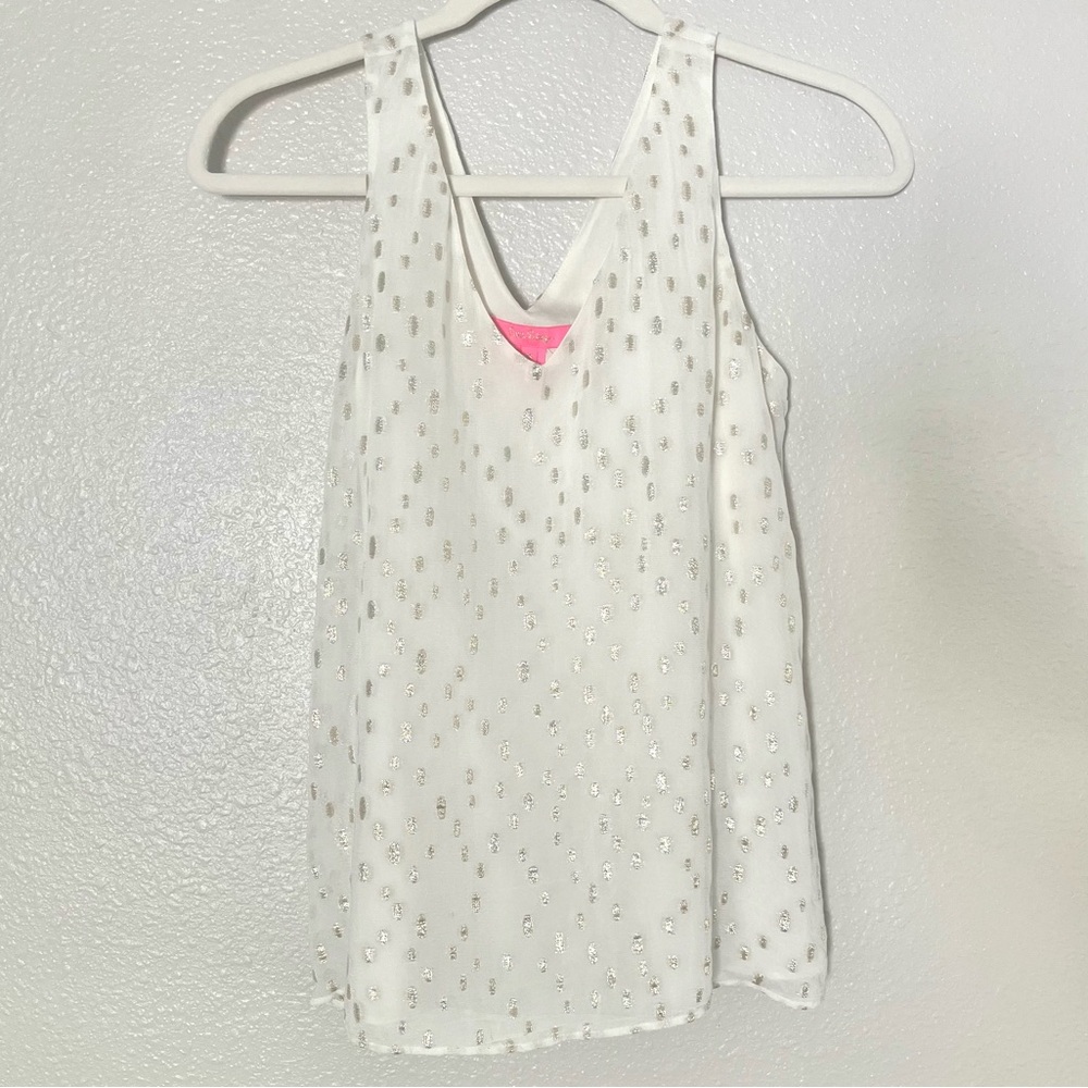 Lilly Pulitzer EUC XS Florin Straight Hem Tank Top In Coconut Viscose Metallic